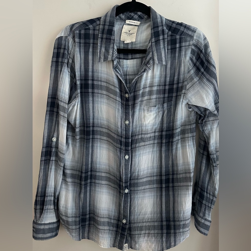 AMERICAN EAGLE XL PLAID BOYFRIEND FIT TOP SHIRT
